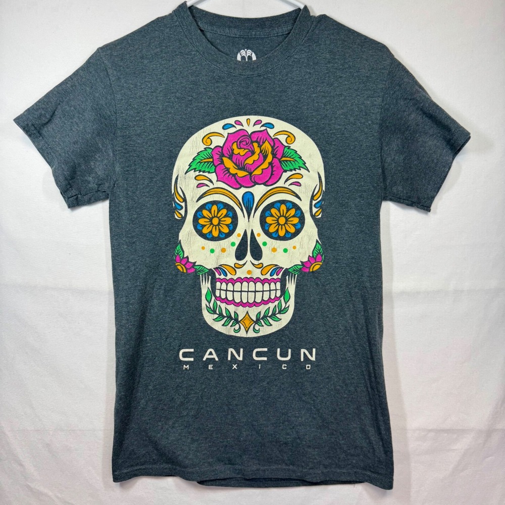 Tropical Relax Cancun Mexico‎ Graphic Tee Skull Flowers Cotton Sz Small
